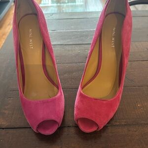 Nine West Suede Fuchsia Peep Toe Heels